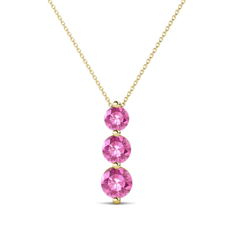Kesha (4mm) Round Pink Sapphire Graduated Three Stone Drop Pendant 