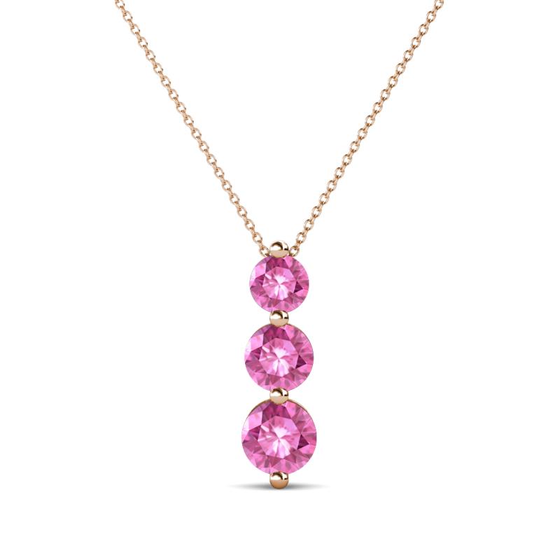 Kesha (4mm) Round Pink Sapphire Graduated Three Stone Drop Pendant 