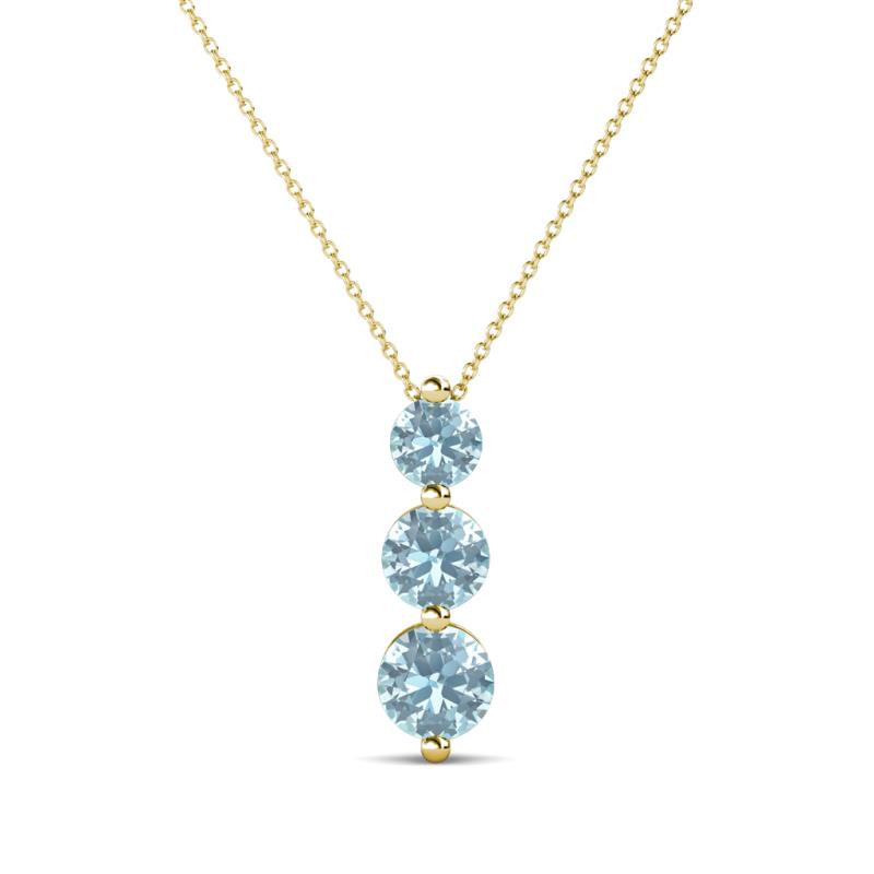 Kesha (4mm) Round Aquamarine Graduated Three Stone Drop Pendant 