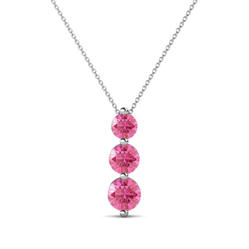 Kesha (4mm) Round Pink Tourmaline Graduated Three Stone Drop Pendant 