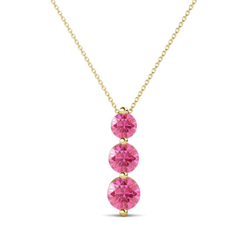 Kesha (4mm) Round Pink Tourmaline Graduated Three Stone Drop Pendant 