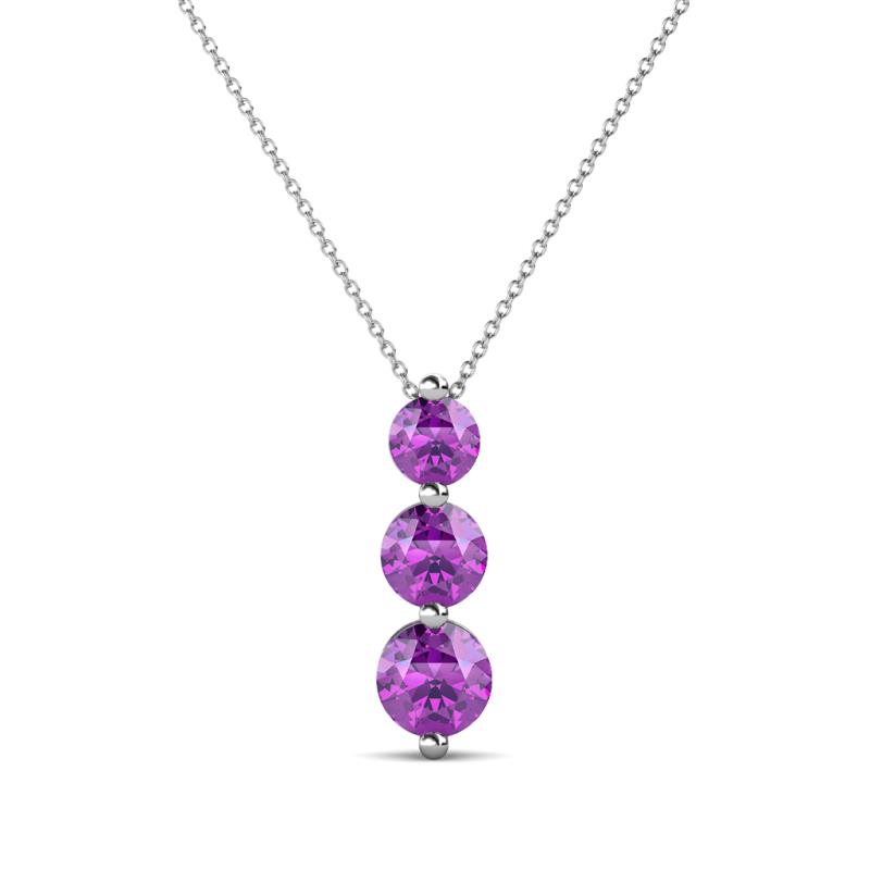 Kesha (4mm) Round Amethyst Graduated Three Stone Drop Pendant 