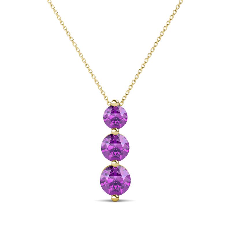 Kesha (4mm) Round Amethyst Graduated Three Stone Drop Pendant 
