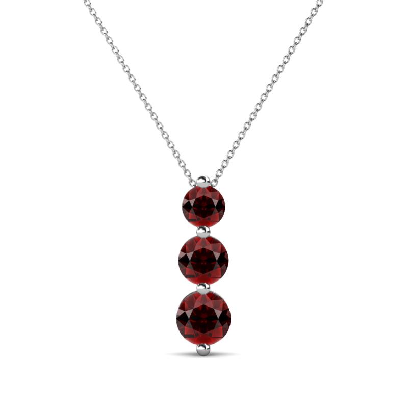 Kesha (4mm) Round Red Garnet Graduated Three Stone Drop Pendant 