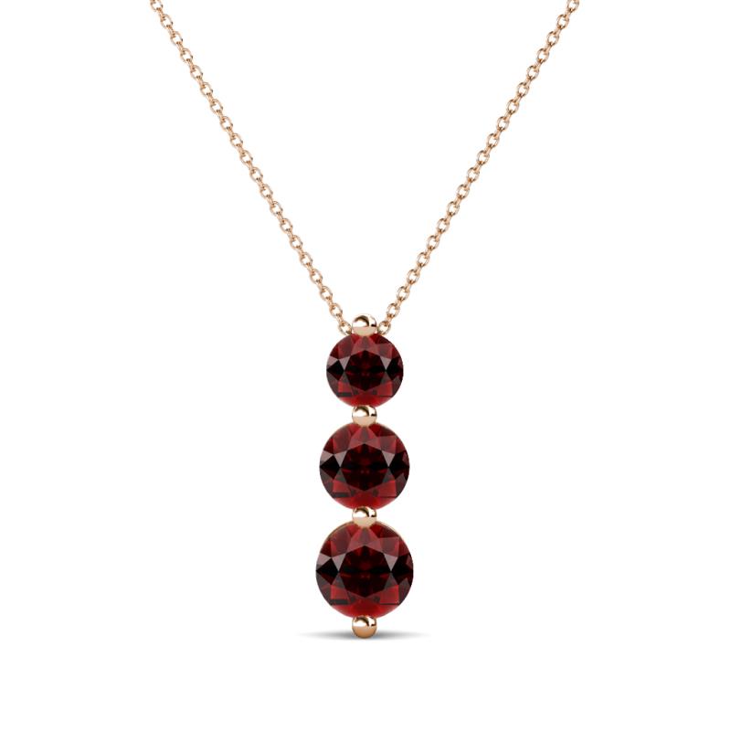 Kesha (4mm) Round Red Garnet Graduated Three Stone Drop Pendant 