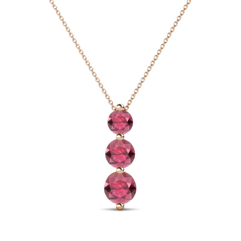 Kesha (4mm) Round Rhodolite Garnet Graduated Three Stone Drop Pendant 