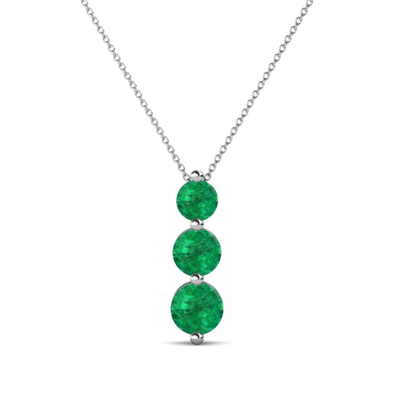 Kesha (4mm) Round Emerald Graduated Three Stone Drop Pendant 