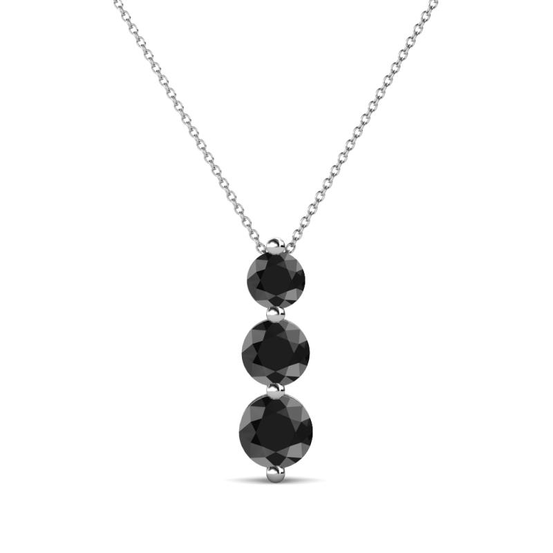 Kesha (4mm) Round Black Diamond Graduated Three Stone Drop Pendant 