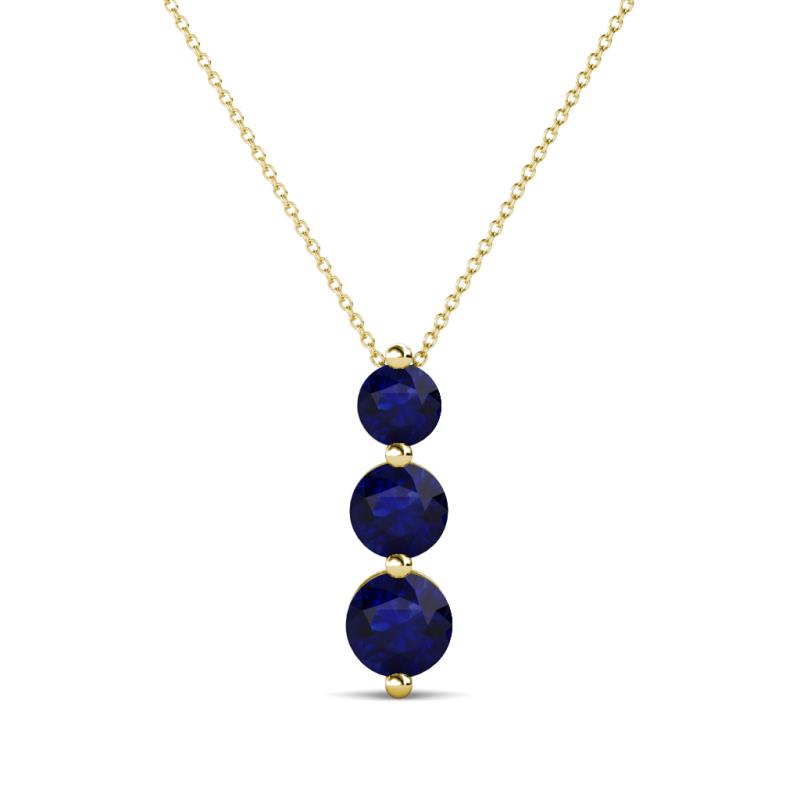 Kesha (4mm) Round Blue Sapphire Graduated Three Stone Drop Pendant 