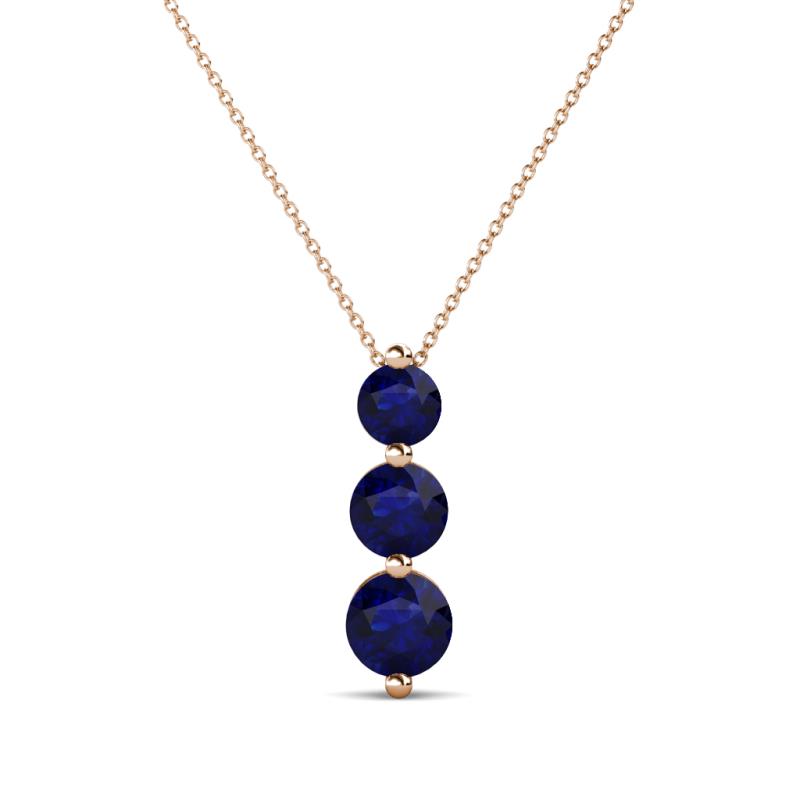 Kesha (4mm) Round Blue Sapphire Graduated Three Stone Drop Pendant 