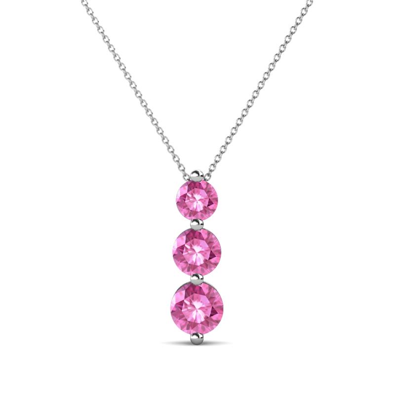 Kesha (4mm) Round Pink Sapphire Graduated Three Stone Drop Pendant 