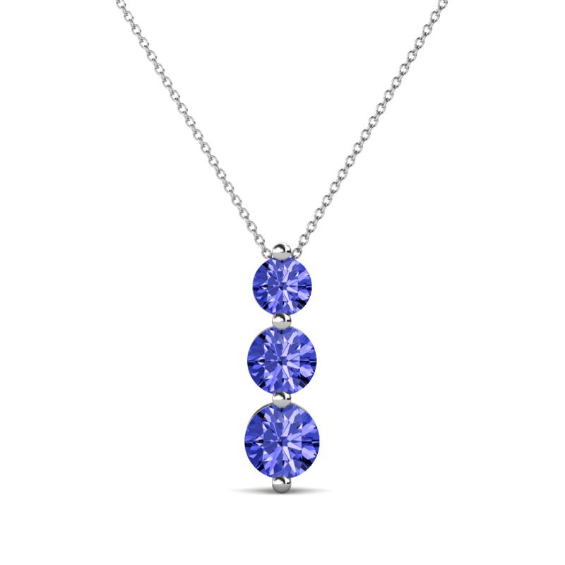 Kesha (4mm) Round Tanzanite Graduated Three Stone Drop Pendant 