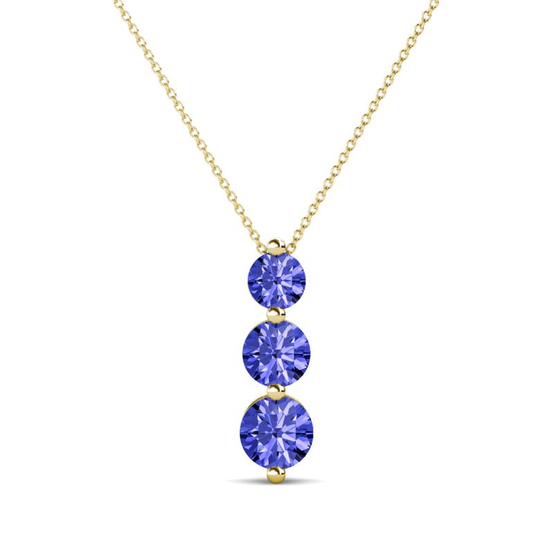Kesha (4mm) Round Tanzanite Graduated Three Stone Drop Pendant 