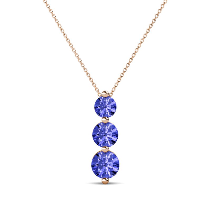 Kesha (4mm) Round Tanzanite Graduated Three Stone Drop Pendant 