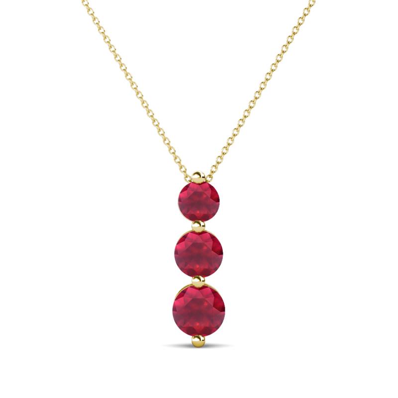 Kesha (4mm) Round Ruby Graduated Three Stone Drop Pendant 