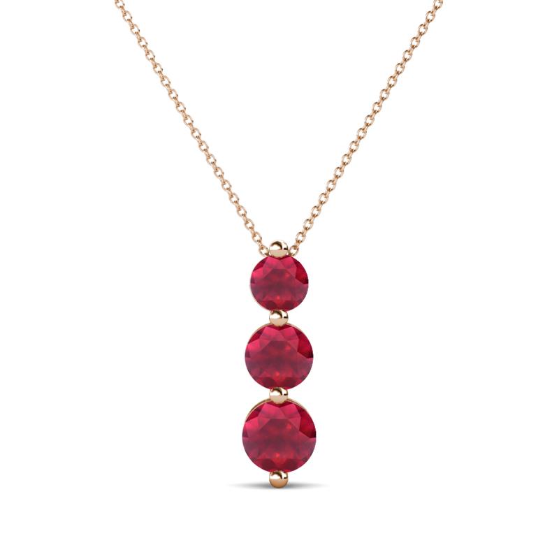 Kesha (4mm) Round Ruby Graduated Three Stone Drop Pendant 