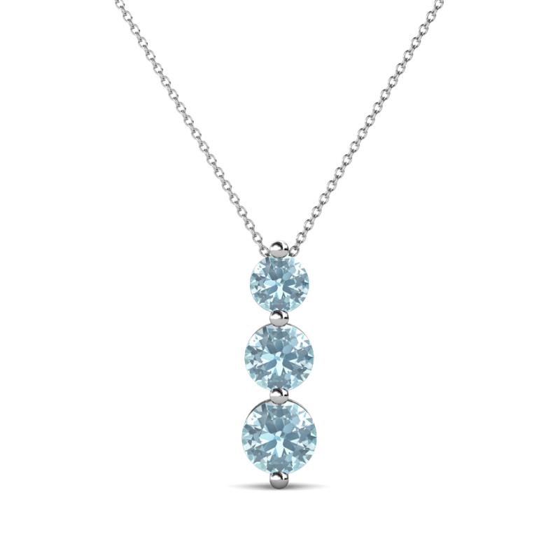 Kesha (4mm) Round Aquamarine Graduated Three Stone Drop Pendant 