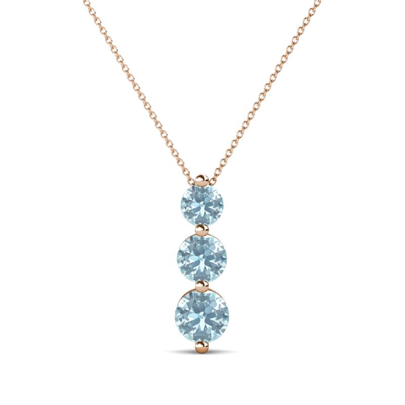 Kesha (4mm) Round Aquamarine Graduated Three Stone Drop Pendant 