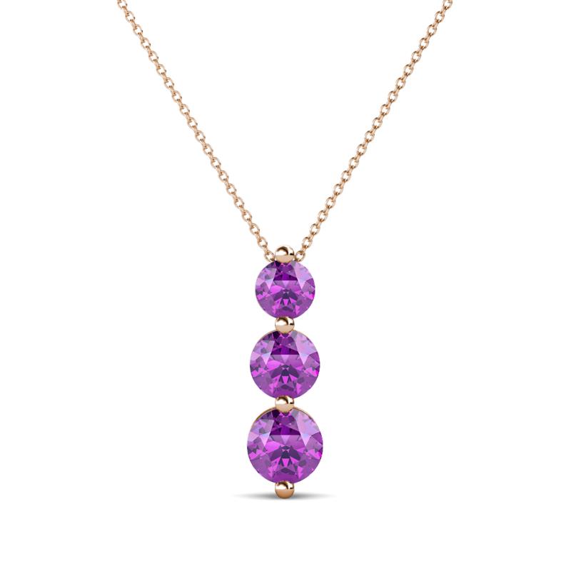 Kesha (4mm) Round Amethyst Graduated Three Stone Drop Pendant 