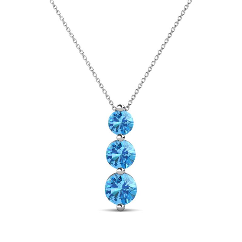 Kesha (4mm) Round Blue Topaz Graduated Three Stone Drop Pendant 