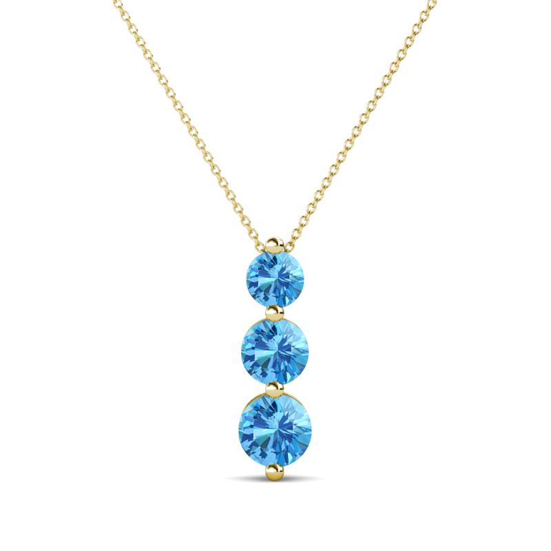 Kesha (4mm) Round Blue Topaz Graduated Three Stone Drop Pendant 