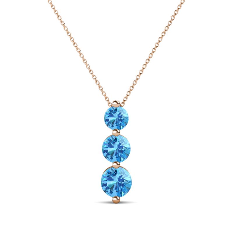 Kesha (4mm) Round Blue Topaz Graduated Three Stone Drop Pendant 