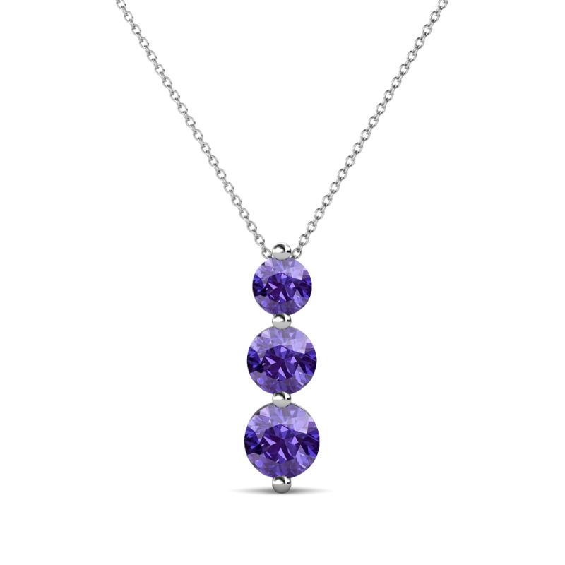 Kesha (4mm) Round Iolite Graduated Three Stone Drop Pendant 