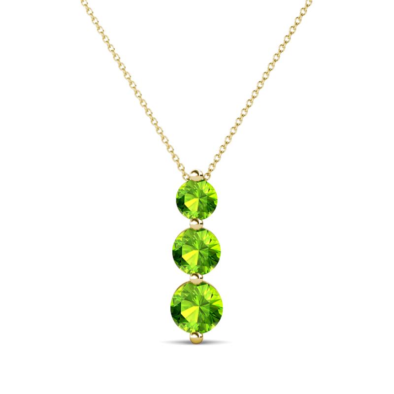 Kesha (4mm) Round Peridot Graduated Three Stone Drop Pendant 