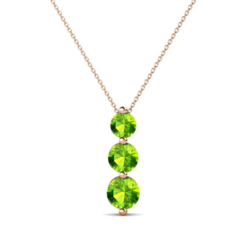 Kesha (4mm) Round Peridot Graduated Three Stone Drop Pendant 