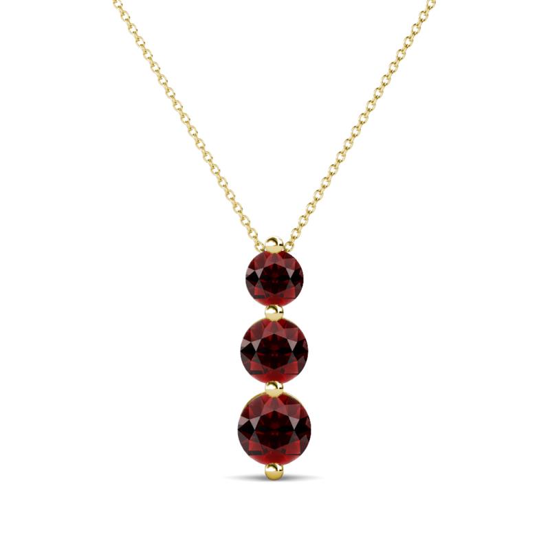 Kesha (4mm) Round Red Garnet Graduated Three Stone Drop Pendant 