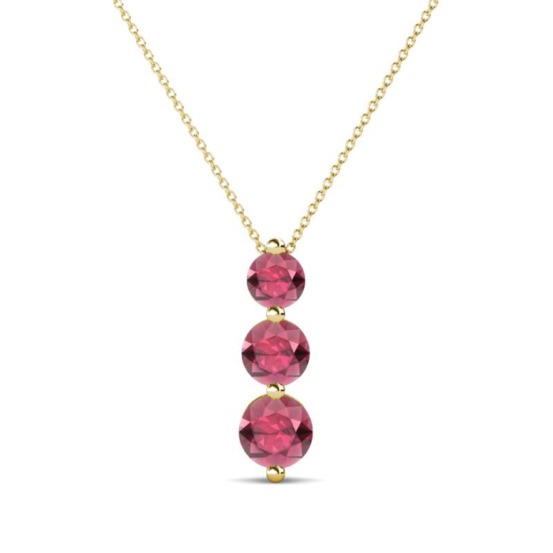 Kesha (4mm) Round Rhodolite Garnet Graduated Three Stone Drop Pendant 