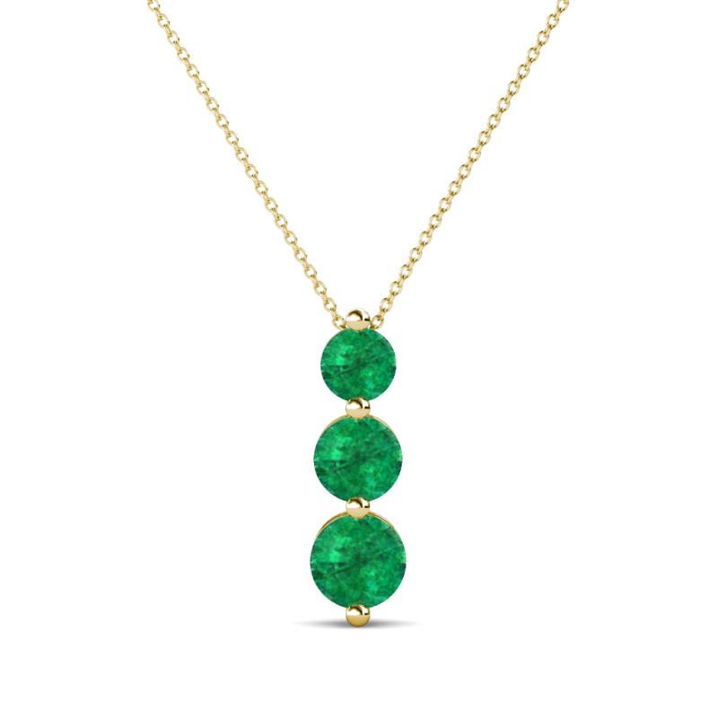 Kesha (4mm) Round Emerald Graduated Three Stone Drop Pendant 