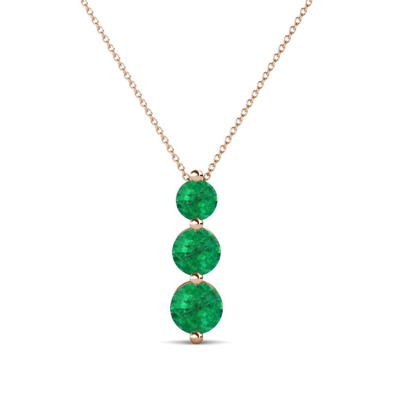 Kesha (4mm) Round Emerald Graduated Three Stone Drop Pendant 