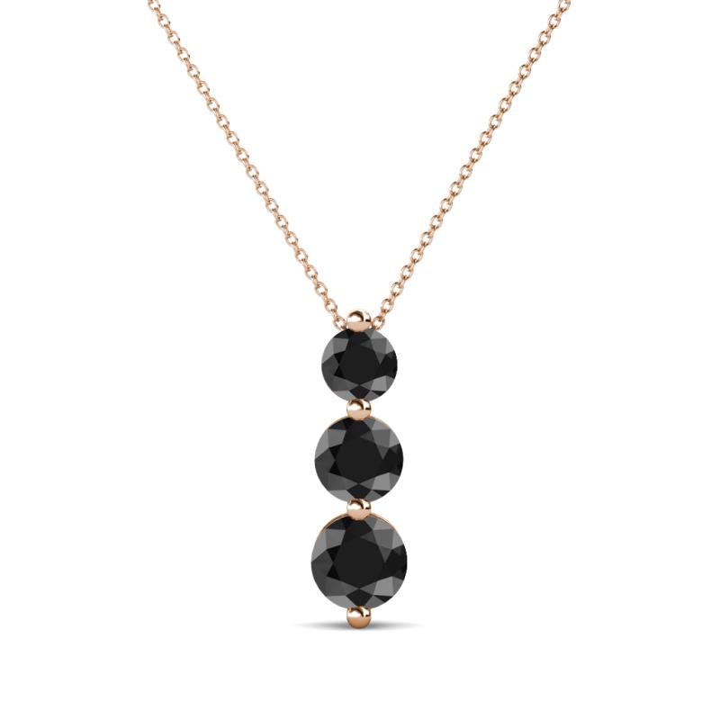 Kesha (4mm) Round Black Diamond Graduated Three Stone Drop Pendant 