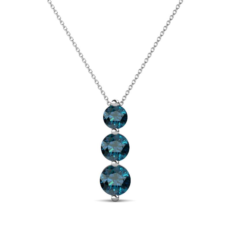 Kesha (4mm) Round Blue Diamond Graduated Three Stone Drop Pendant 
