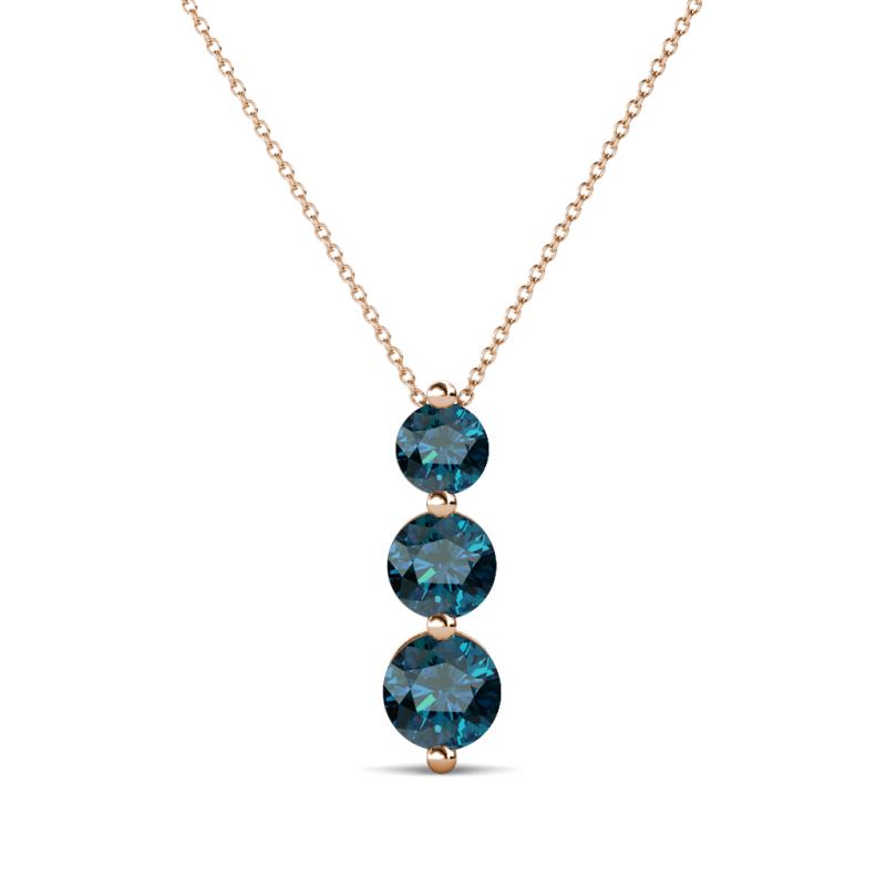 Kesha (4mm) Round Blue Diamond Graduated Three Stone Drop Pendant 