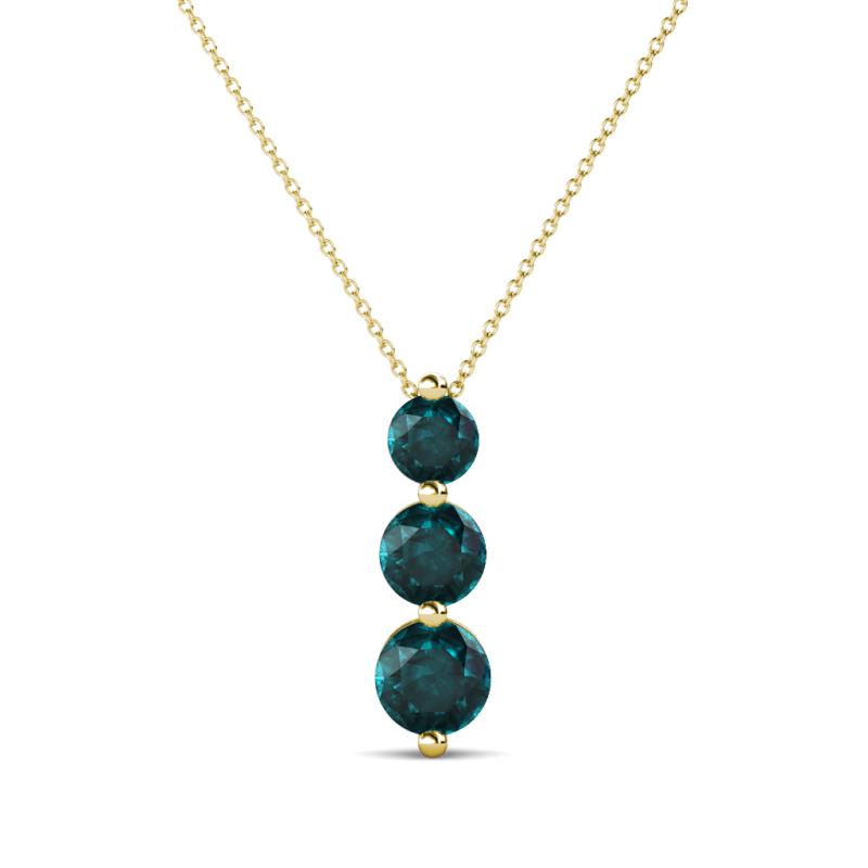 Kesha (4mm) Round London Blue Topaz Graduated Three Stone Drop Pendant 