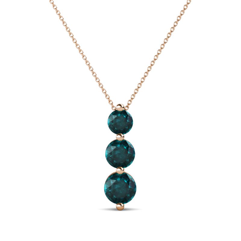 Kesha (4mm) Round London Blue Topaz Graduated Three Stone Drop Pendant 