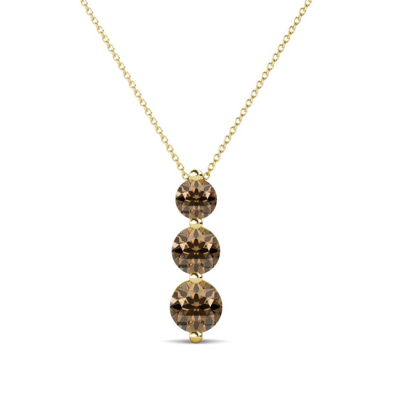 Kesha (4mm) Round Smoky Quartz Graduated Three Stone Drop Pendant 