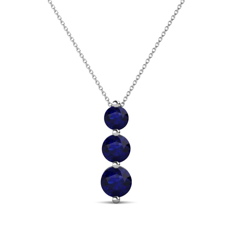 Kesha (4mm) Round Blue Sapphire Graduated Three Stone Drop Pendant 