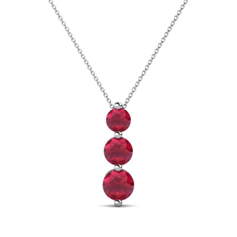 Kesha (4mm) Round Ruby Graduated Three Stone Drop Pendant 
