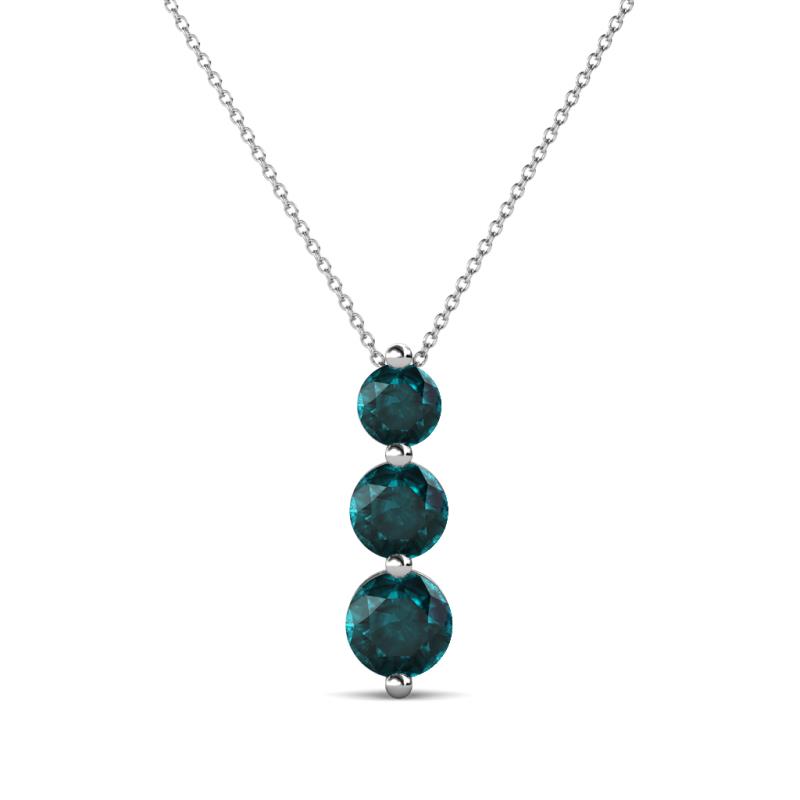 Kesha (4mm) Round London Blue Topaz Graduated Three Stone Drop Pendant 