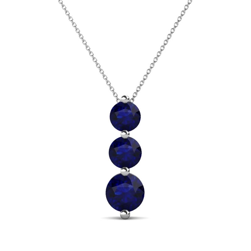 Kesha (4.2mm) Round Blue Sapphire Graduated Three Stone Drop Pendant 