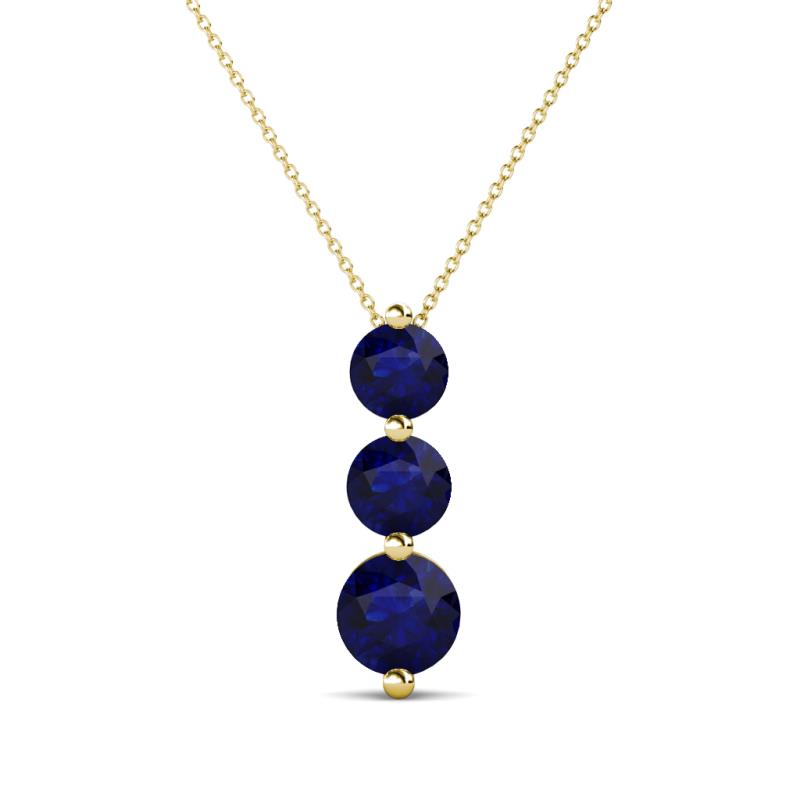 Kesha (4.2mm) Round Blue Sapphire Graduated Three Stone Drop Pendant 