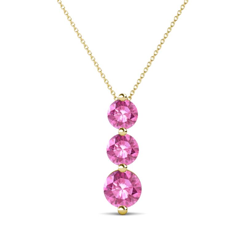 Kesha (4.2mm) Round Pink Sapphire Graduated Three Stone Drop Pendant 