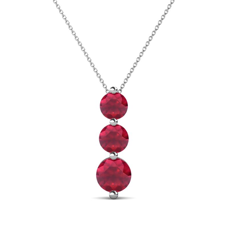 Kesha (4.2mm) Round Ruby Graduated Three Stone Drop Pendant 