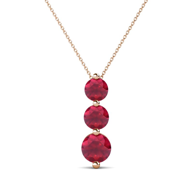 Kesha (4.2mm) Round Ruby Graduated Three Stone Drop Pendant 