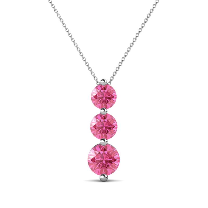 Kesha (4.2mm) Round Pink Tourmaline Graduated Three Stone Drop Pendant 