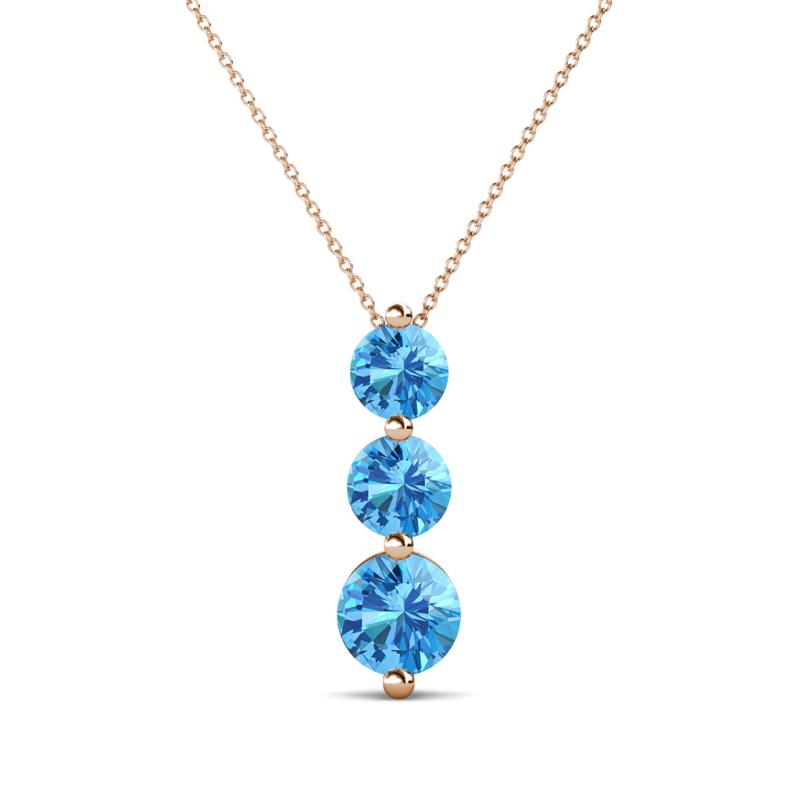 Kesha (4.2mm) Round Blue Topaz Graduated Three Stone Drop Pendant 