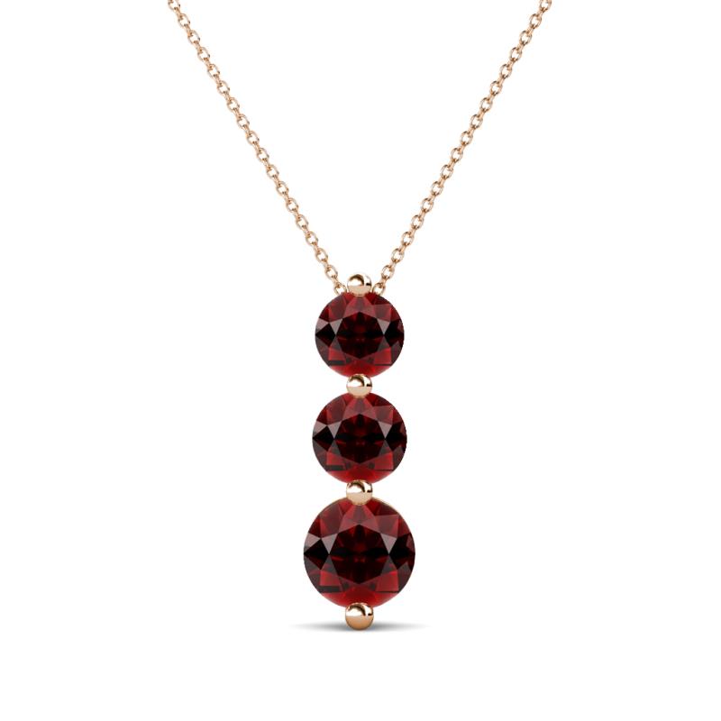 Kesha (4.2mm) Round Red Garnet Graduated Three Stone Drop Pendant 